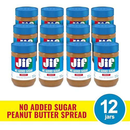 Jif No Added Sugar Creamy Peanut Butter Spread, 33.5 Ounces (Pack of 8), Smooth, Creamy Texture, No Stir Peanut Butter Spread