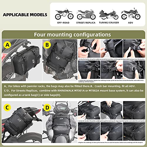 Rhinowalk Motorcycle Tail Bag Motorbike Side Bag 8L Full Waterproof Motor Saddle Pannier Bag Rear Rack Trunk Professional Motor Accessories-Black