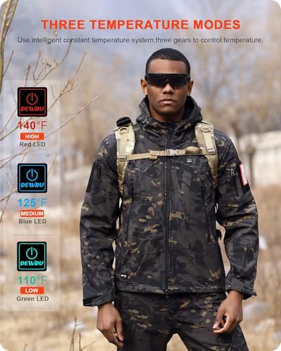 DEWBU Heated Jacket for Men with 12V Battery Pack Winter Outdoor Soft Shell Electric Heating Coat