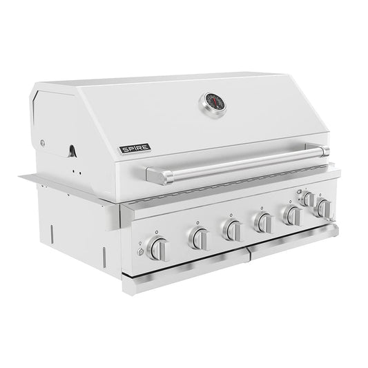 Spire Premium 5 Burner Built In Gas Grill Island Head, Stainless Steel 30 Inch Propane Grill with Rear Burner, 63,000 BTUs, 750 SQ In Racks, Dual Fuel Compatibility - 740-0788P
