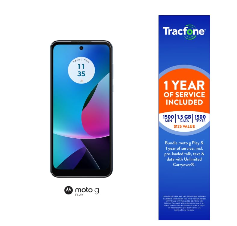 Tracfone Moto G Play (2023) [Activation Promotion], 32GB, Blue, Includes 1500Min/1500Txt/1500MB, 365 Days Service Plan - Prepaid Smartphone