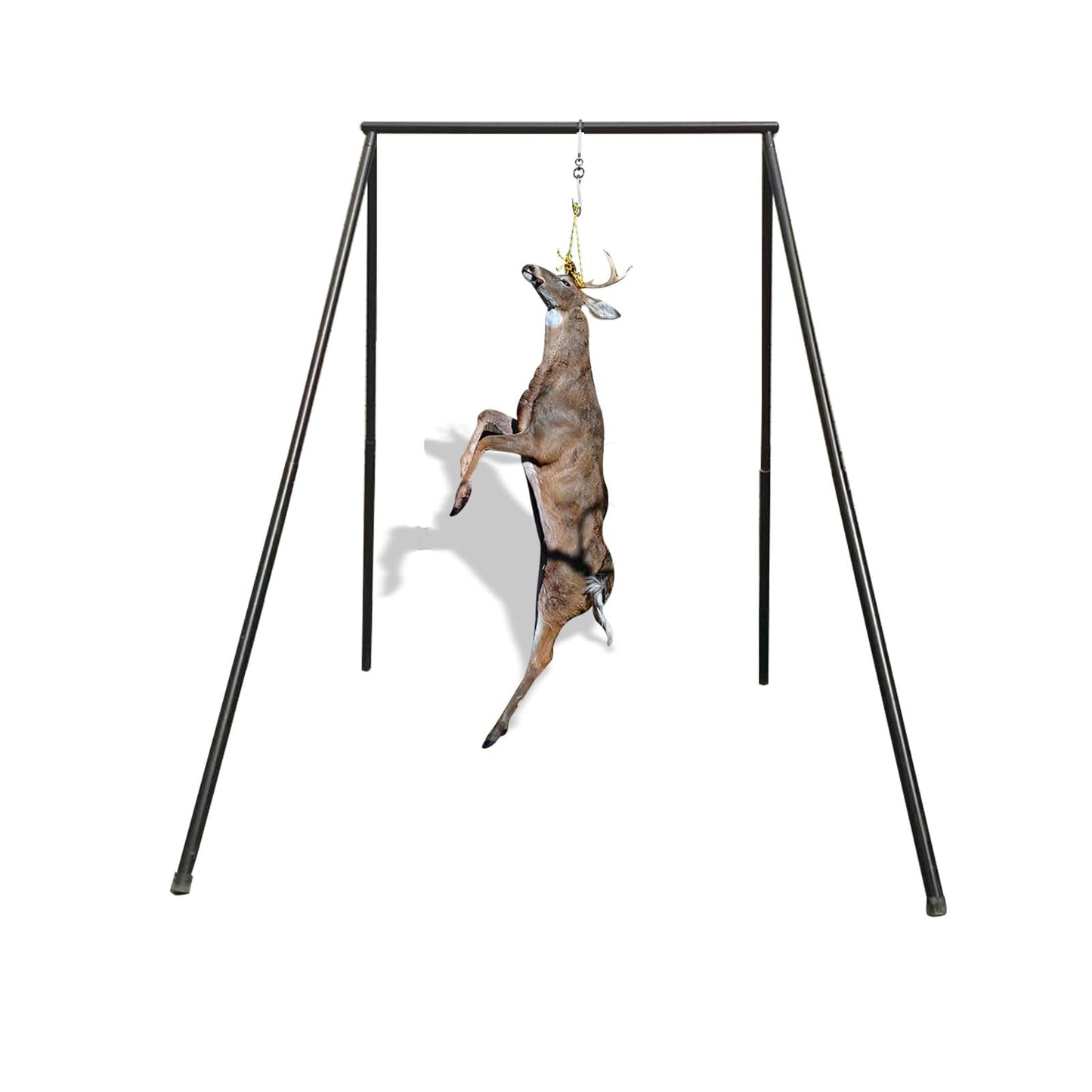 HSW Black Steel Game Hunting Hoist Rack, 500lb Capacity Deer Game Hanger Hoist, Heavy Duty Convenient Freehand Installation Support Stand for Field Processing (Black)