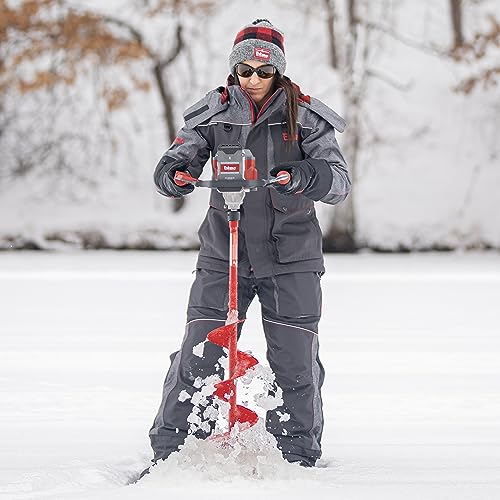 Eskimo E40 Electric Ice Fishing Auger, Full Power 40v Lithium-ion Battery, Lightweight Powerhead, Turbo Cutting System, Multi-Edge Blades, Red