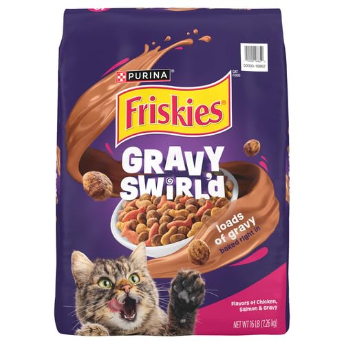 Purina Friskies Dry Cat Food Gravy Swirl'd With Flavors of Chicken, Salmon and Gravy - 22 lb. Bag