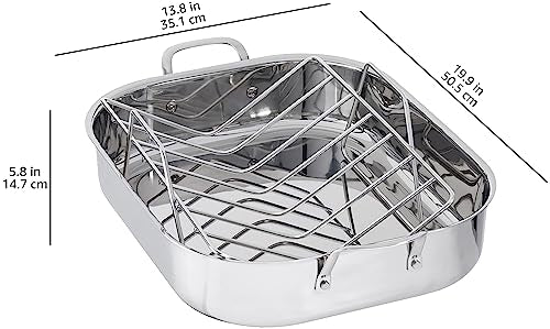 Amazon Basics Stainless Steel Rectangular Roasting Pan with Rack, 16 in