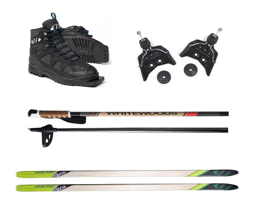 Whitewoods Adult 75mm 3-Pin Cross Country Ski Package, 197cm - Skis, Boots, Bindings, Poles (46, 151-180 lbs.)