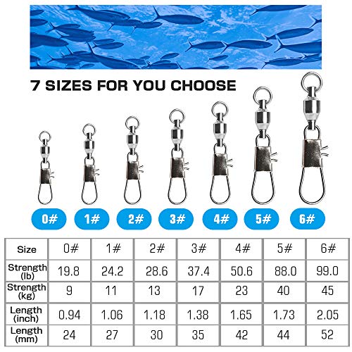 AMYSPORTS Fishing Swivels with Interlock Snap Ball Bearing Swivels Fishing Snap Swivels Saltwater Freshwater Fishing Tackle Leader Lure Jigs Line Fishing Connector
