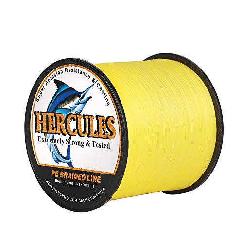 HERCULES Cost-Effective Super Cast 8 Strands Braided Fishing Line 10LB to 300LB Test for Salt-Water,109/328/547/1094 Yards(100M/300M/500M/1000M),Diam.#0.12MM-1.2MM,Hi-Grade Performance,Variety Colors