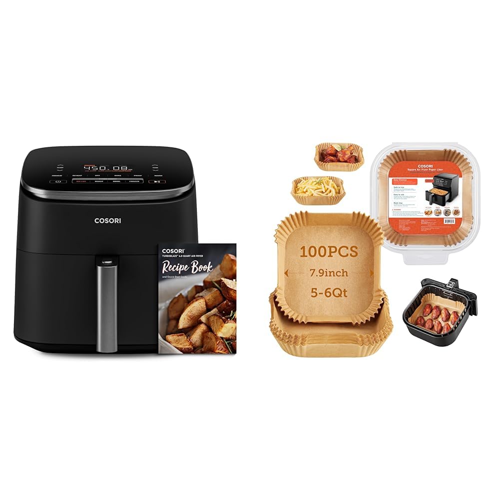 COSORI Air Fryer 9-in-1, Compact & Large 6-Qt, Fast Turbo Modes, 90–450°F Precise Heat for Even Results, Up to 95% Less Oil*, Roast, Bake, Dry, Reheat, Frozen, Broil, Proof, 120V, TurboBlaze, Grey