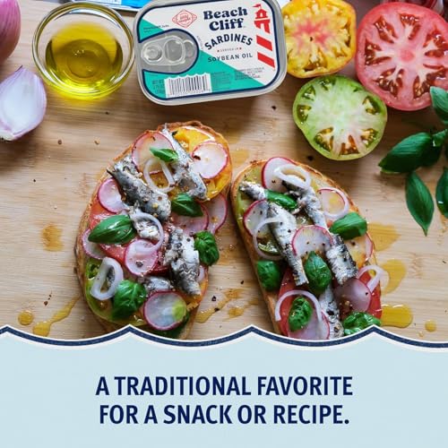 Beach Cliff Sardines in Water, 3.75 oz Can (Pack of 12) - Wild Caught Sardines - 12g Protein per Serving - Gluten Free, Keto Friendly