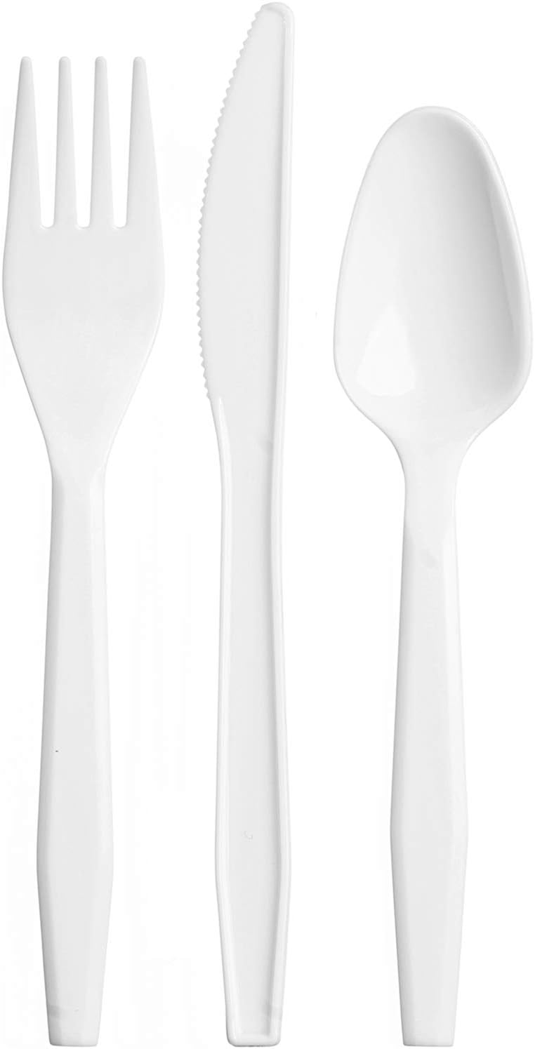 180 Combo Box ZEML White Medium-Weight Disposable Plastic Silverware Cutlery - Utensils