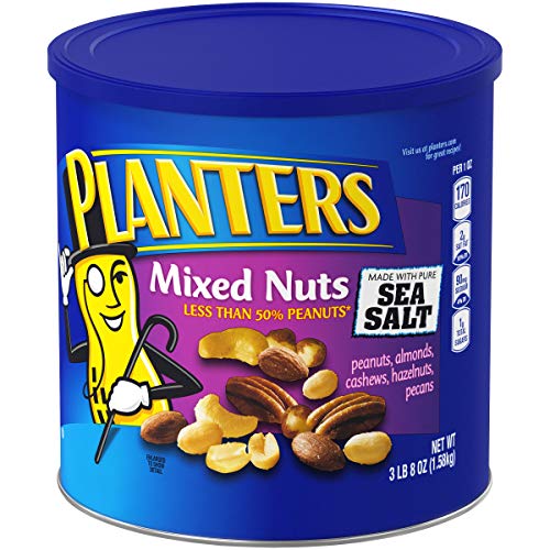 PLANTERS Deluxe Mixed Nuts, Cashews, Almonds, Pecans, Pistachios, Hazelnuts, Roasted with Sea Salt, Party Snacks, Plant-Based Protein Nut Mix, Snacks for Adults, After School Snack Mix, 27oz