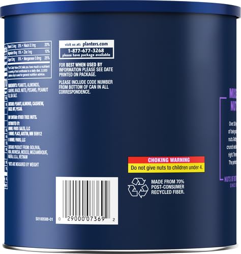 PLANTERS Deluxe Mixed Nuts, Cashews, Almonds, Pecans, Pistachios, Hazelnuts, Roasted with Sea Salt, Party Snacks, Plant-Based Protein Nut Mix, Snacks for Adults, After School Snack Mix, 27oz