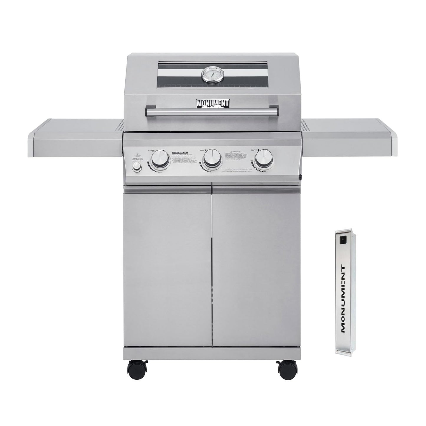 Monument Grills Larger 4-Burner Propane Gas Grills bbq Stainless Steel Heavy-Duty Cabinet Style with Knob Controls Side Burner, Outdoor Use, Mesa 400m