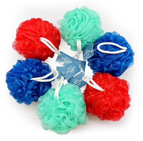 Amazon Basics Exfoliating Bath and Shower Loofah, Multicolor, Pack of 6
