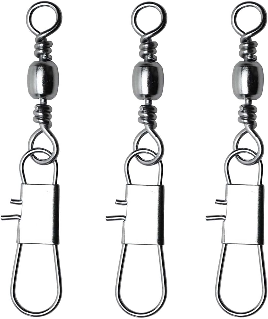 50/250pcs Fishing Barrel Swivels with Safety Snaps Swivel Stainless Steel High Strength Interlock Snap Swivels Rolling Connector Black Nickel Solid Ring Freshwater Fishing Tackles Accessories