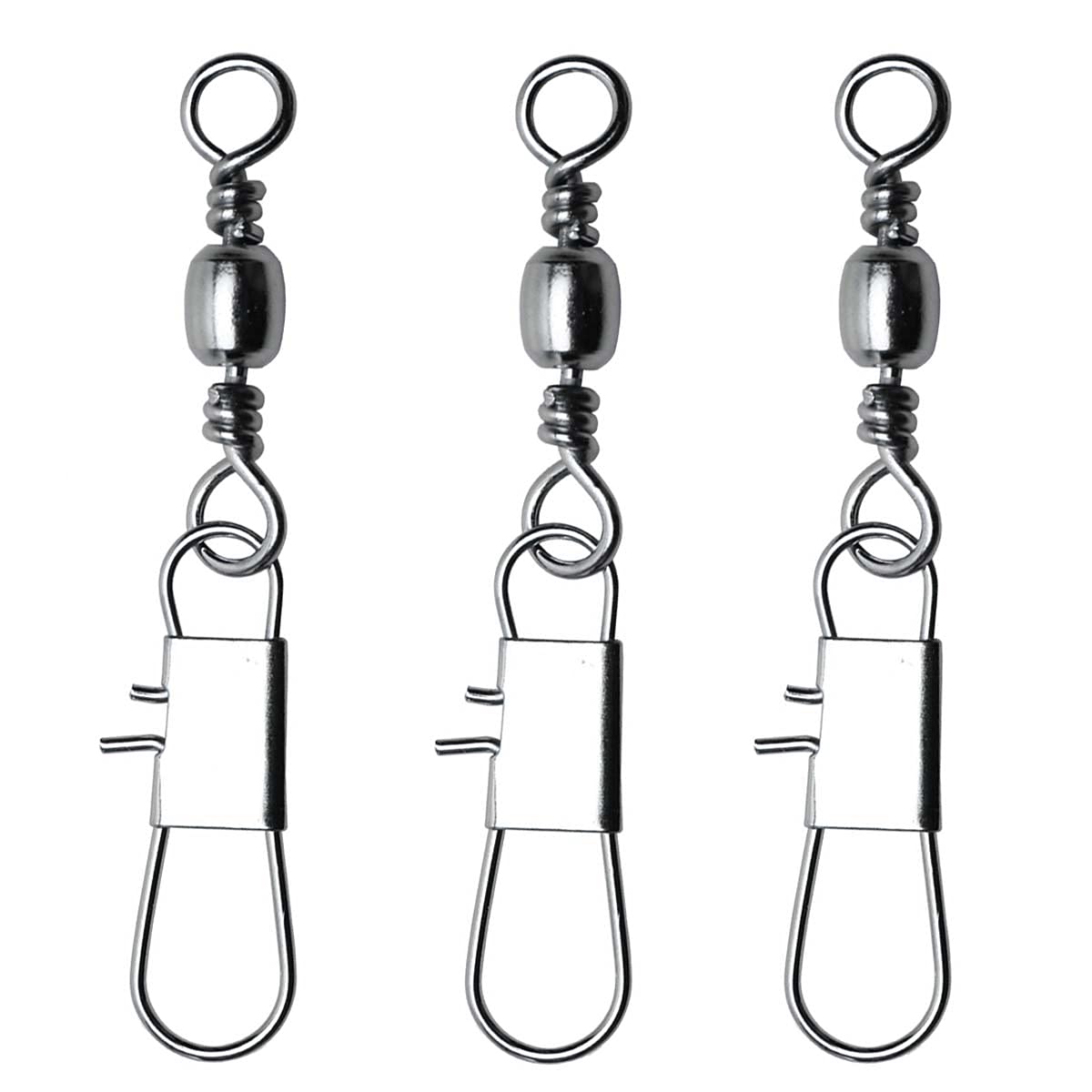 50/250pcs Fishing Barrel Swivels with Safety Snaps Swivel Stainless Steel High Strength Interlock Snap Swivels Rolling Connector Black Nickel Solid Ring Freshwater Fishing Tackles Accessories