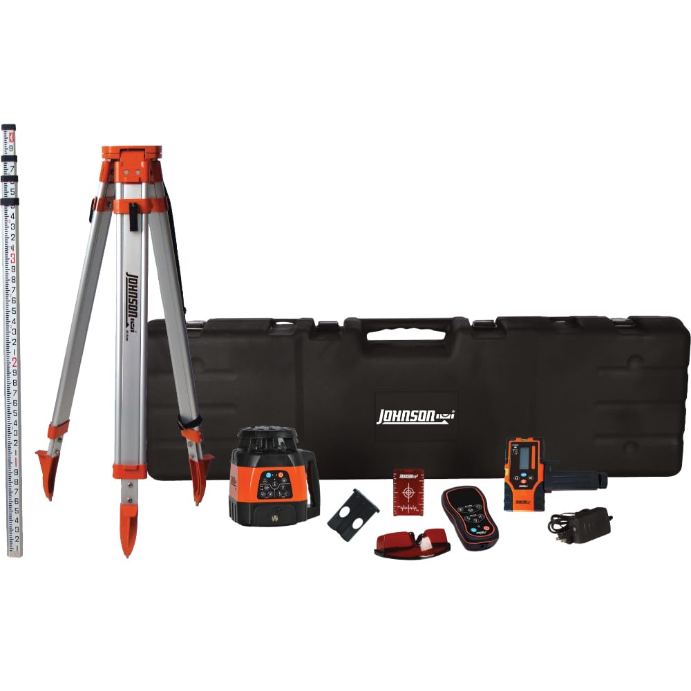 Johnson Level & Tool 99-028K Electronic Self-Leveling Dual Slope Horizontal/Vertical Rotary Laser System, Red, 1 Kit