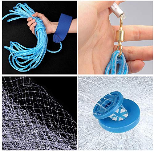 Yeahmart American Saltwater Fishing Cast Net for Bait Trap Fish 3ft/4ft/5ft/6ft/7ft/8ft/9ft/10ft Radius Casting Nets with Heavy Duty Real Zinc Sinker Weights, 3/8inch Mesh Size