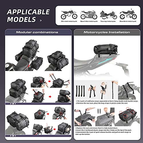 Rhinowalk Motorcycle Tail Bag Motorbike Side Bag 8L Full Waterproof Motor Saddle Pannier Bag Rear Rack Trunk Professional Motor Accessories-Black