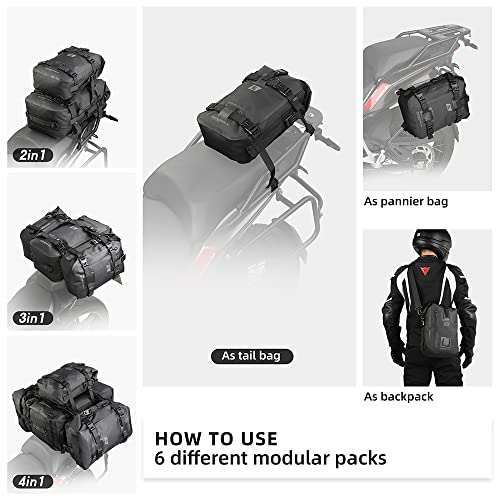 Rhinowalk Motorcycle Tail Bag Motorbike Side Bag 8L Full Waterproof Motor Saddle Pannier Bag Rear Rack Trunk Professional Motor Accessories-Black