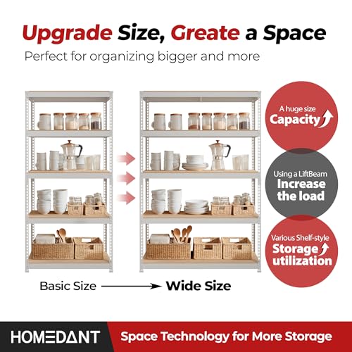 HOMEDANT 5 Tier Laminated Boltless Heavy Duty Garage Storage Adjustable Wide Size Metal Shelving Unit Utility Rack Shelves Organization Multipurpose Shelf Shed Warehouse 47.7"W x 24.1"D x 71.3"H 2Pack