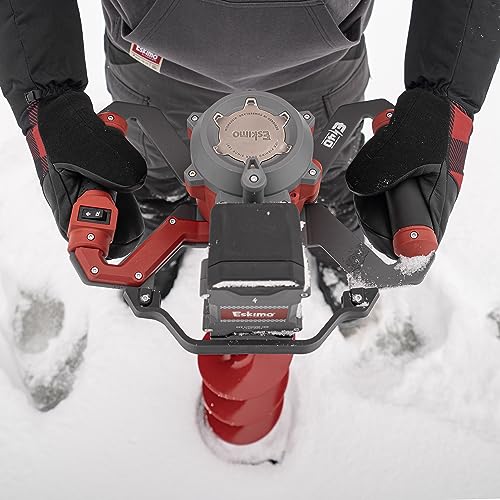 Eskimo E40 Electric Ice Fishing Auger, Full Power 40v Lithium-ion Battery, Lightweight Powerhead, Turbo Cutting System, Multi-Edge Blades, Red