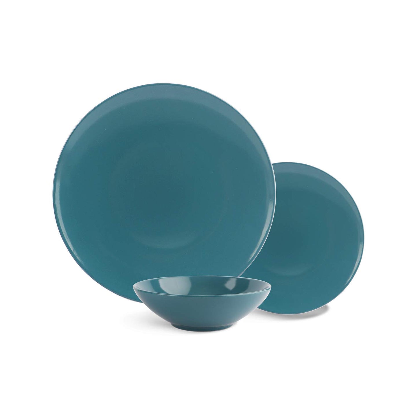 Amazon Basics 18 Pieces Dinnerware Sets, Plates and Bowls, Service for 6, Deep Teal