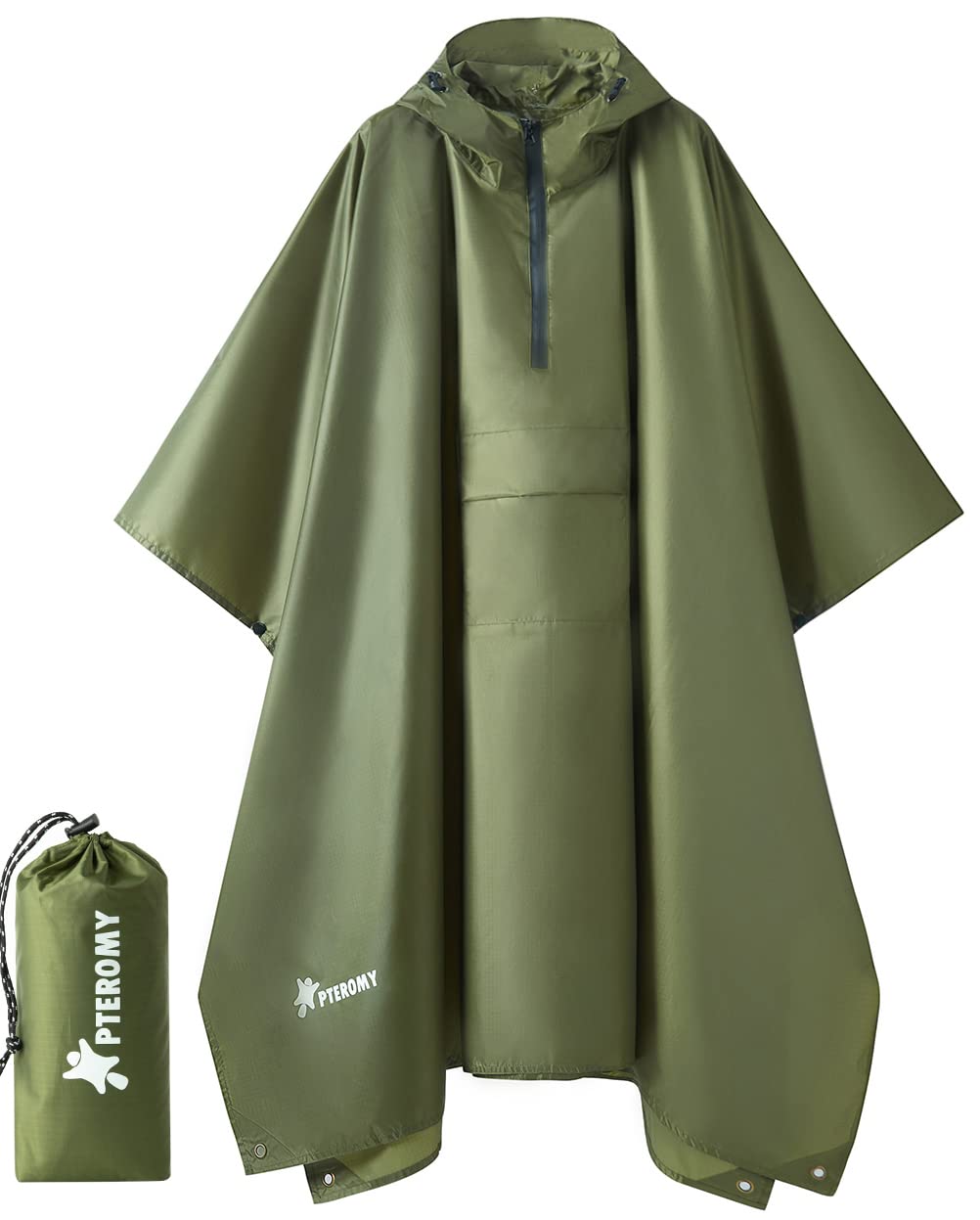 PTEROMY Hooded Rain Poncho for Adult with Pocket, Waterproof Lightweight Unisex Raincoat for Hiking Camping Emergency