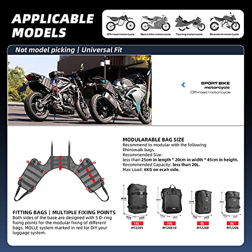 Rhinowalk Motorcycle Tail Bag Motorbike Side Bag 8L Full Waterproof Motor Saddle Pannier Bag Rear Rack Trunk Professional Motor Accessories-Black