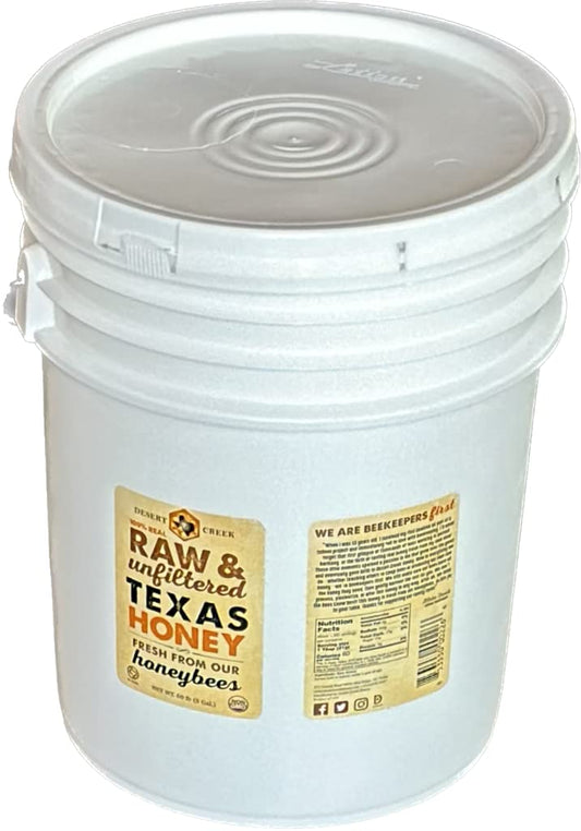 Raw, Unfiltered, Unpasteurized Texas Honey by Desert Creek Honey 5 Gallon (60 lbs) Bulk Bucket Non-GMO, Kosher