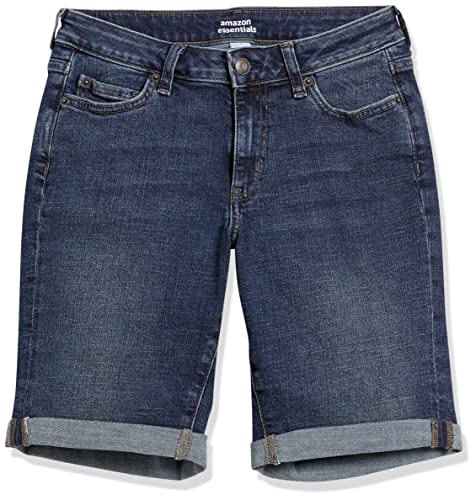 Amazon Essentials Women's Mid-Rise Stretchy Slim Fit Denim Bermuda Shorts with Pockets