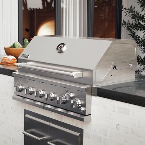 Spire Premium 5 Burner Built In Gas Grill Island Head, Stainless Steel 30 Inch Propane Grill with Rear Burner, 63,000 BTUs, 750 SQ In Racks, Dual Fuel Compatibility - 740-0788P