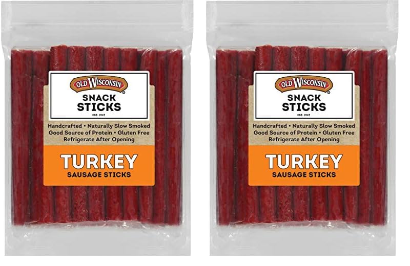 Old Wisconsin Honey Brown Sugar Turkey Sausage Snack Sticks, Naturally Smoked, Ready to Eat, High Protein, Low Carb, Keto, Gluten Free, 16 Ounce Resealable Package, Honey Turkey