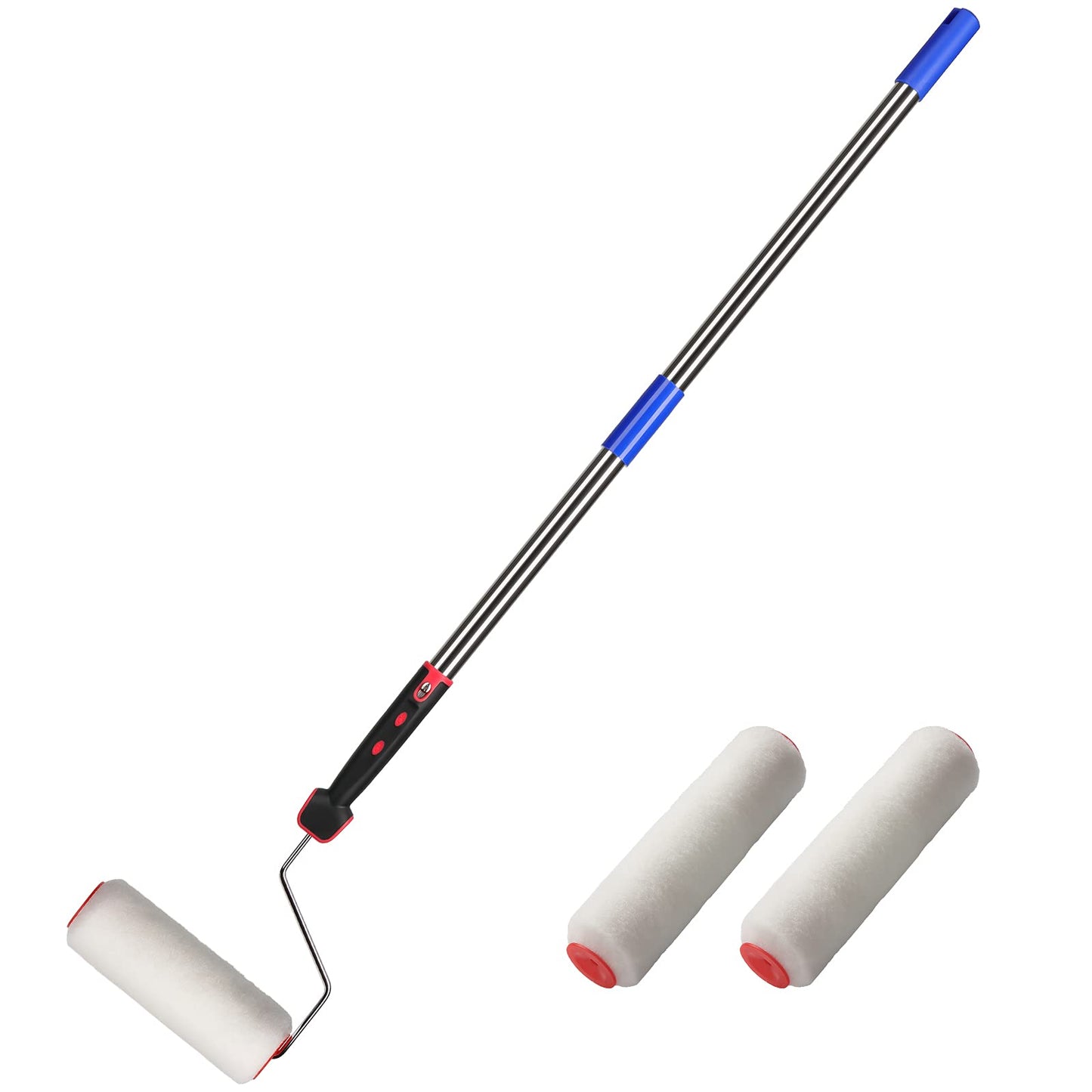 6FT Paint Roller Brush kit, Multi-Function Paint Roller kit with House Paint Roller Brush 6 FT Stainless Steel Pole New Splicing Rod Mural Brush for Walls and Ceiling (White)