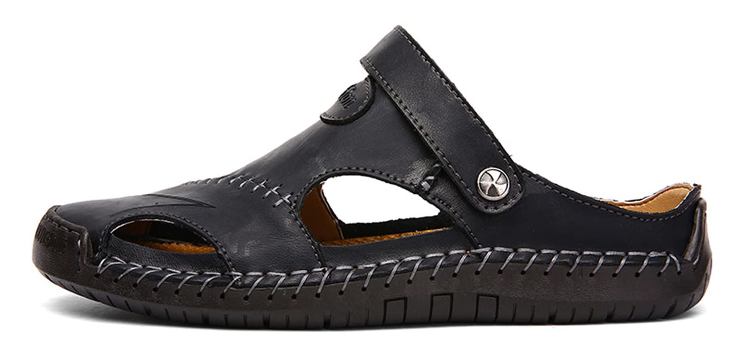 Honeystore Men's Leather Hollow Athletic Sandals Slip-on Roman Casual Shoes