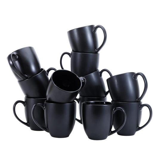 Amazon Basics 12-pack Matte Black Ceramic Coffee Mug, 16 ounces, Microwave-Safe, Stoneware, Commercial-grade
