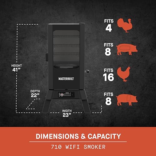 Masterbuilt® 30-inch Digital Electric Vertical BBQ Smoker with Leg Kit, Side Wood Chip Loader and 710 Cooking Square Inches in Black, Model MB20070421