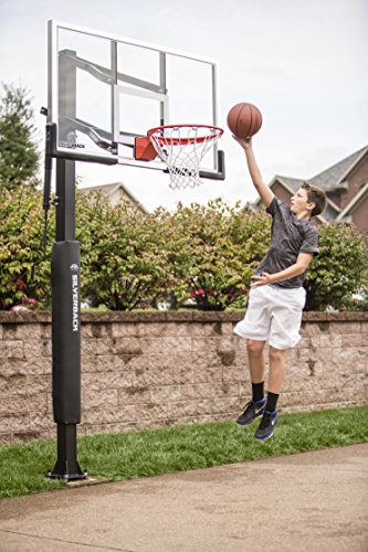 Silverback 60" Height Adjustable In-Ground Basketball Hoop with Tempered Glass Backboard, Pro-Style Breakaway Rim, Pole and Backboard Pad