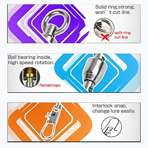 AMYSPORTS Fishing Swivels with Interlock Snap Ball Bearing Swivels Fishing Snap Swivels Saltwater Freshwater Fishing Tackle Leader Lure Jigs Line Fishing Connector