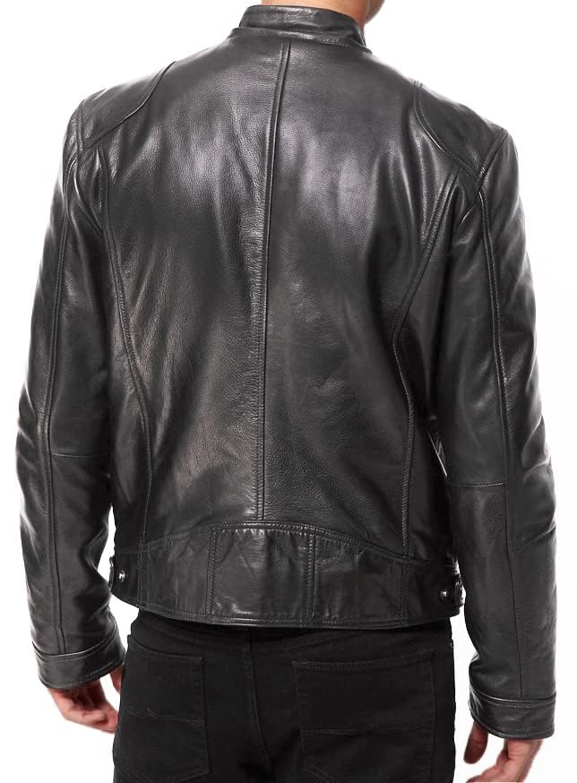 DECIMAL Men's Black Genuine Lambskin Leather Biker Jacket VINTAGE REAL BROWN MOTORCYCLE JACKETS FOR MEN