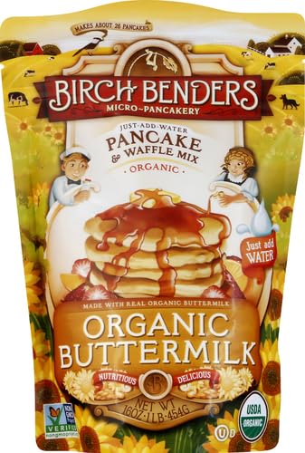 Organic Pancake and Waffle Mix, Classic Recipe by Birch Benders, Whole Grain, Non-GMO, Just Add Water, 16oz (Packaging may vary)