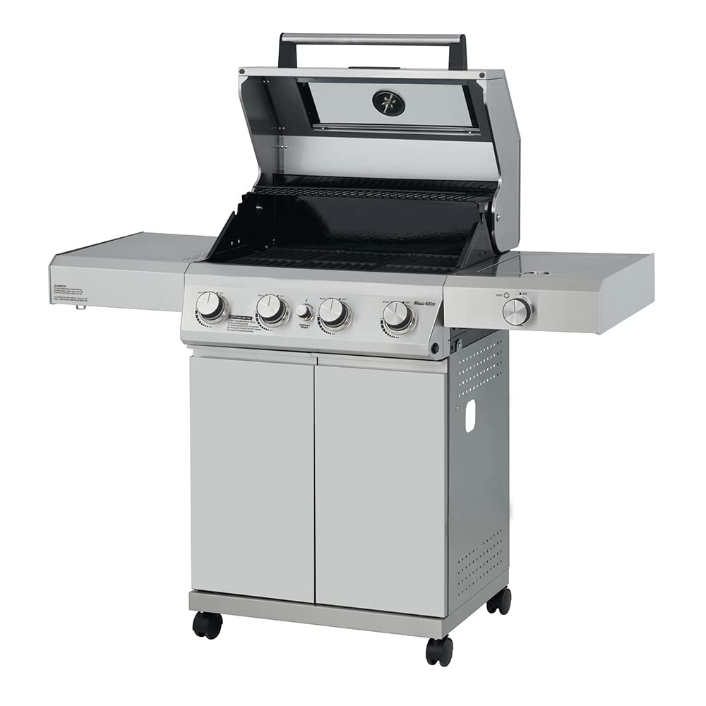 Monument Grills Larger 4-Burner Propane Gas Grills bbq Stainless Steel Heavy-Duty Cabinet Style with Knob Controls Side Burner, Outdoor Use, Mesa 400m