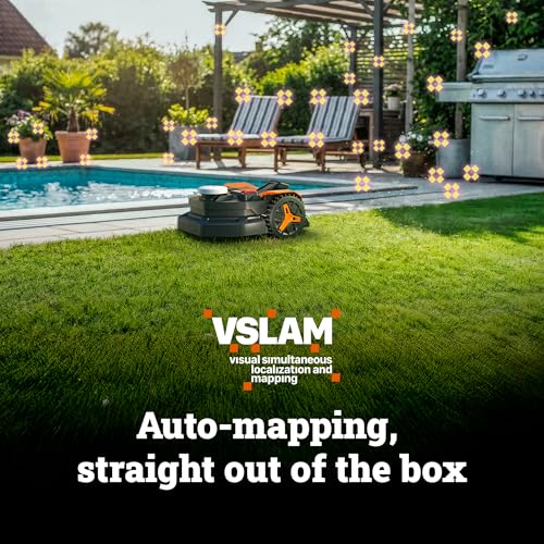 WORX Landroid Vision Cloud Robot Lawn Mower, No Perimeter Wire Robot Mower for 1/2 Acre, AI Obstacle Avoidance + RTK Cloud Navigation, Auto Mapping, App Control, WR320