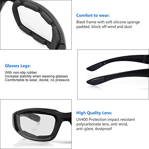 3 Pair Motorcycle Riding Glasses Padding Goggles UV Protection Dustproof Windproof Motorcycle Sunglasses for Outdoor Actives