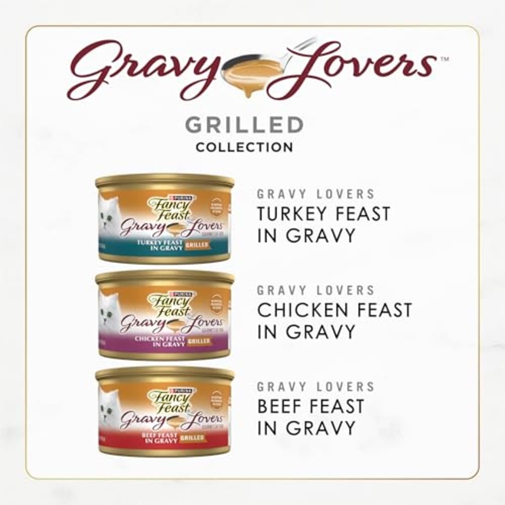 Purina Fancy Feast Gravy Lovers Poultry and Beef Grilled Gourmet Wet Cat Food Variety Pack - (Pack of 24) 3 oz. Cans