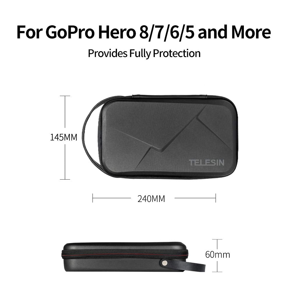 TELESIN Carry Case Waterproof Hard Carrying Bag for GoPro Max Hero 13 12 11 10 9 8 7 6 Insta360 X2 X3 X4 X5 GO3 Ace Pro 2 DJI Osmo 360 Osmo Action 5 4 Pocket 3 Battery Charger Strap Mount Accessories