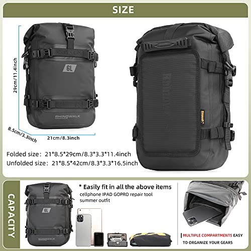 Rhinowalk Motorcycle Tail Bag Motorbike Side Bag 8L Full Waterproof Motor Saddle Pannier Bag Rear Rack Trunk Professional Motor Accessories-Black