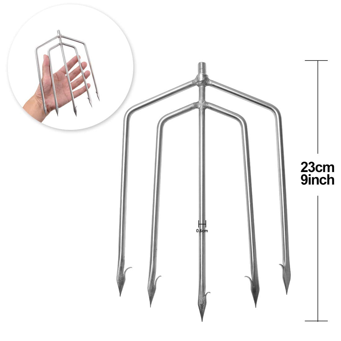 Cyfie Stainless Steel Fishing Gig Gaff Hook with 8mm Screw, Harpoon Hook for Hunting Fish Flounder Frog Gig in Pond River Lake, Capable for Fishing Gaff Gig Pole