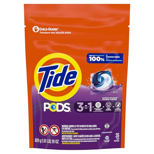 Tide PODS Liquid Laundry Detergent Soap Pacs, HE Compatible, Powerful 3-in-1 Clean in one Step, Built in Stain Removers, Spring Meadow Scent, 76 Count